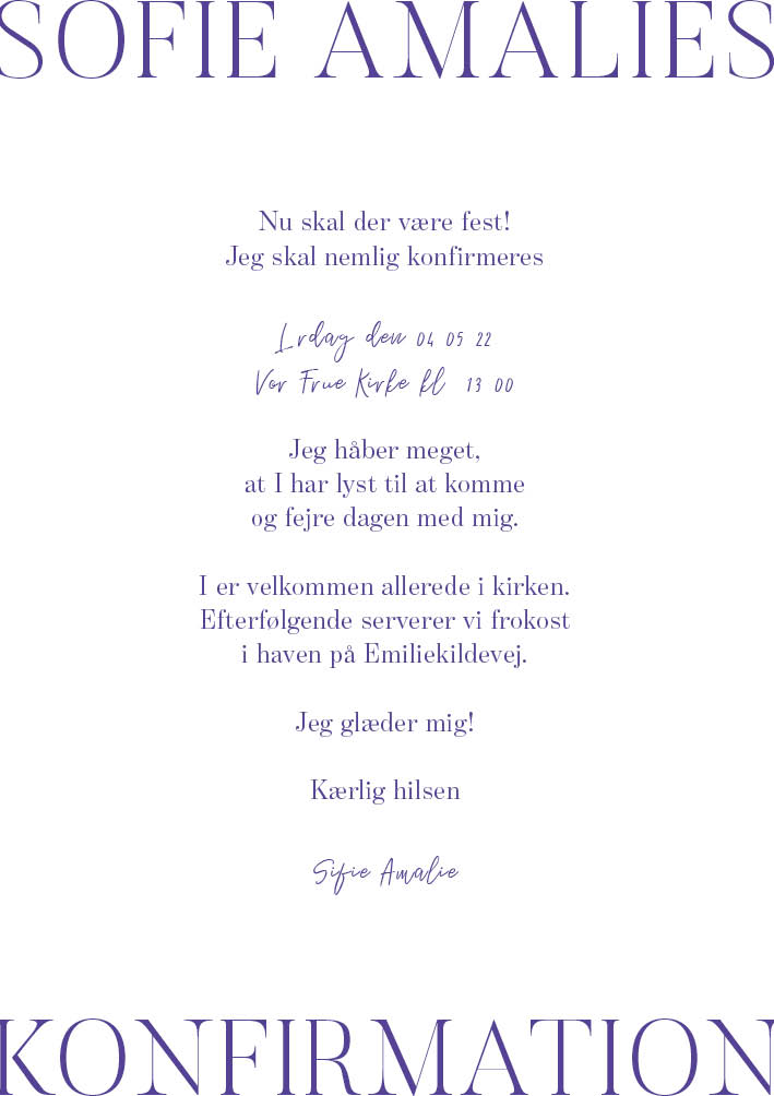 Invitationer - Sofie Amalie Konfirmation